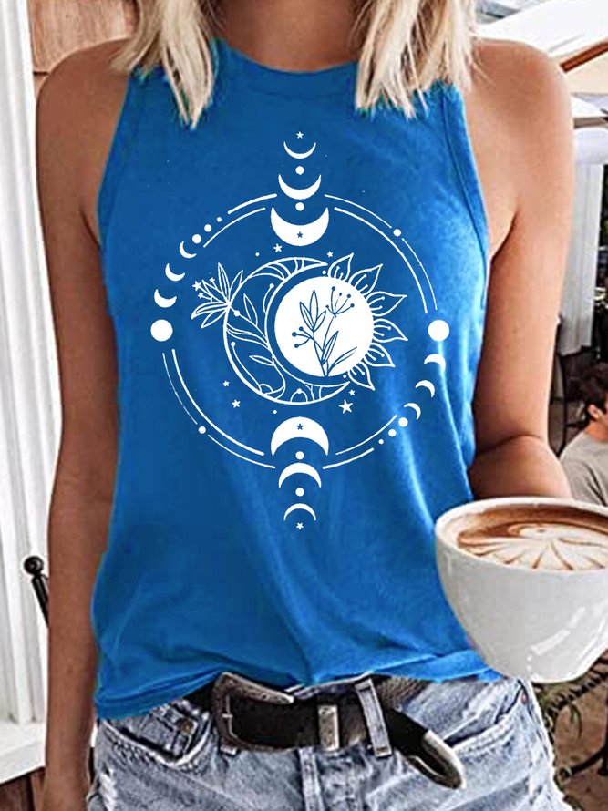 Women's Mystic Moon And Sun Celestial Moon Spiritual Crew Neck Casual Tank Top
