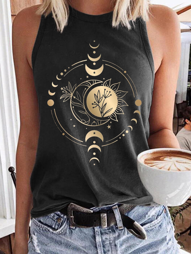 Women's Mystic Moon And Sun Celestial Moon Spiritual Crew Neck Casual Tank Top