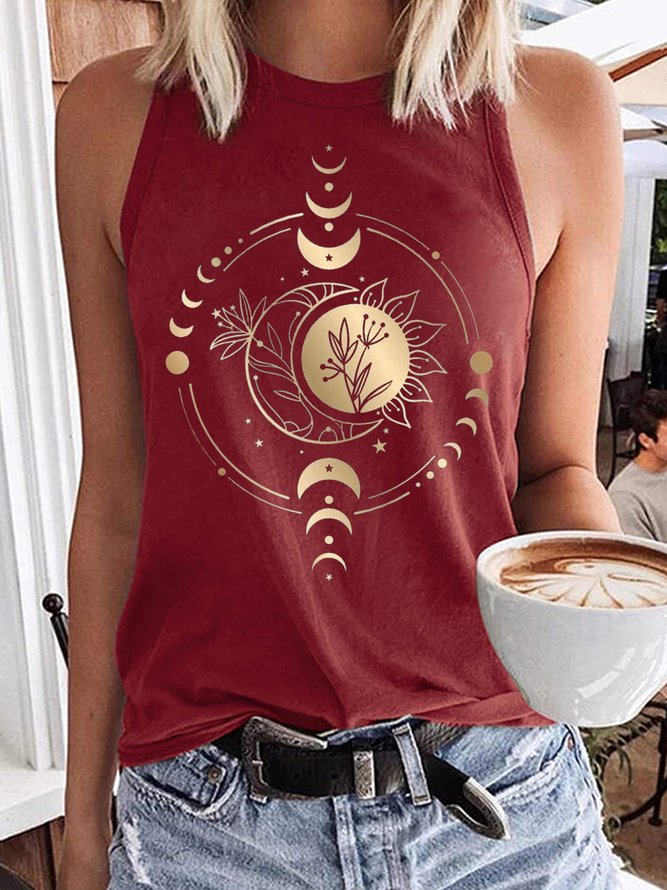 Women's Mystic Moon And Sun Celestial Moon Spiritual Crew Neck Casual Tank Top