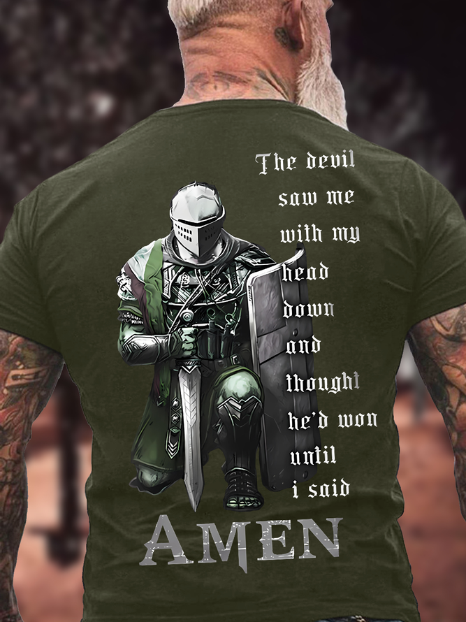 Men's The Devil Saw Me With My Head Down I Said Amen Funny Graphic Printing Casual Text Letters Cotton T-Shirt