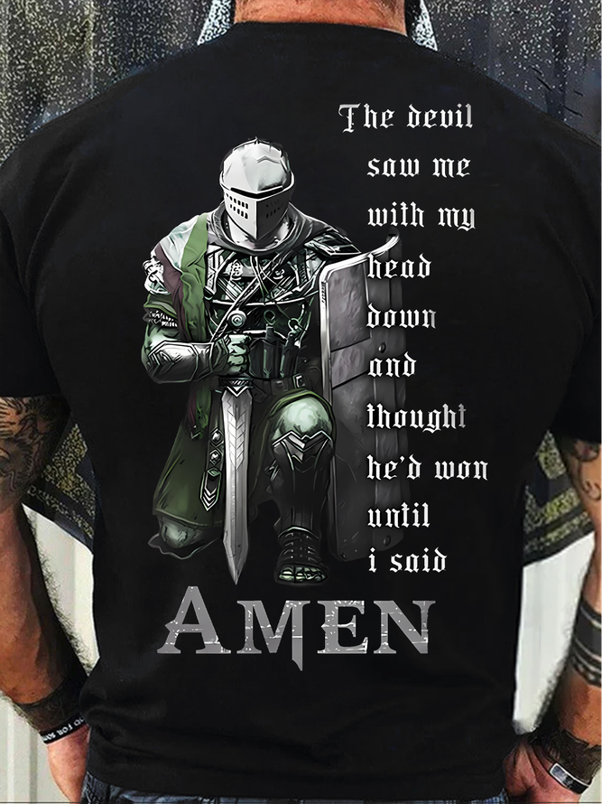 Men's The Devil Saw Me With My Head Down I Said Amen Funny Graphic Printing Casual Text Letters Cotton T-Shirt