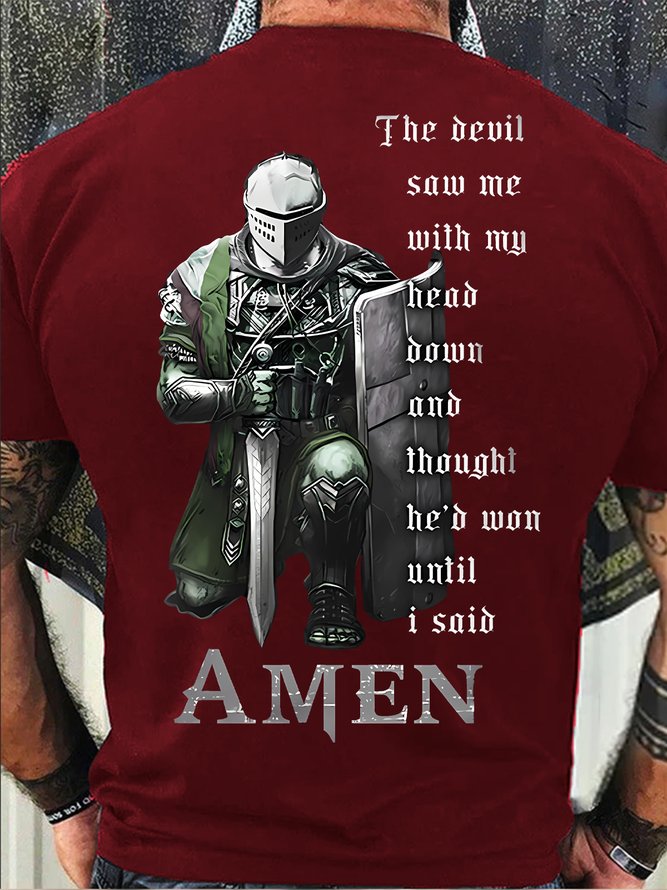 Men's The Devil Saw Me With My Head Down I Said Amen Funny Graphic Printing Casual Text Letters Cotton T-Shirt