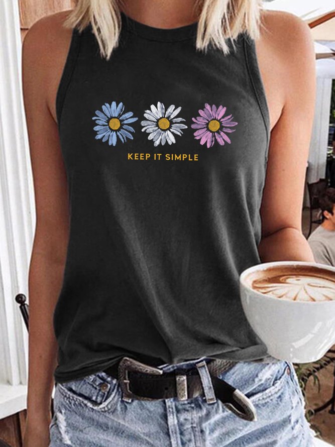 Women's Keep it Simple Daisy Casual Crew Neck Tank Top