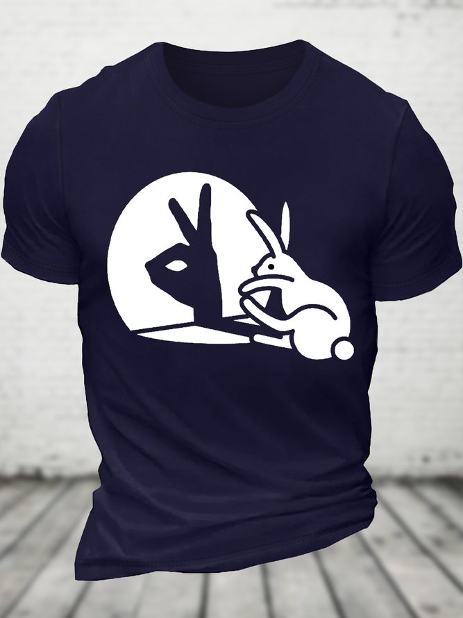 Men's Funny Rabbit Ok Graphic Printing Crew Neck Cotton Loose Casual T-Shirt