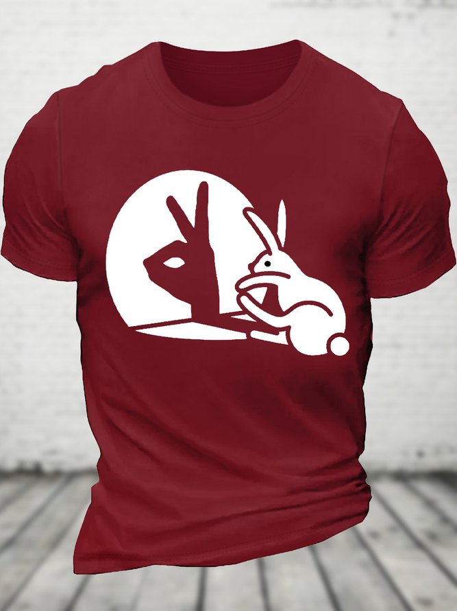 Men's Funny Rabbit Ok Graphic Printing Crew Neck Cotton Loose Casual T-Shirt