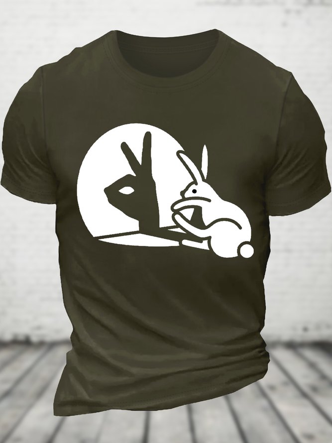Men's Funny Rabbit Ok Graphic Printing Crew Neck Cotton Loose Casual T-Shirt
