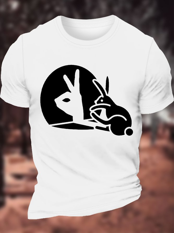 Men's Funny Rabbit Ok Graphic Printing Crew Neck Cotton Loose Casual T-Shirt