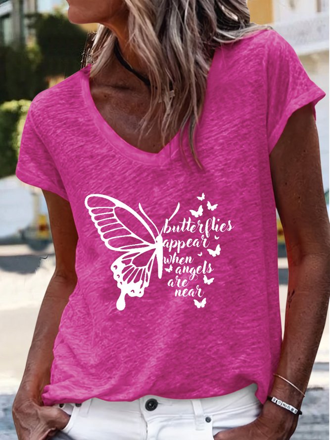Women's Butterflies Appear V Neck Casual T-Shirt