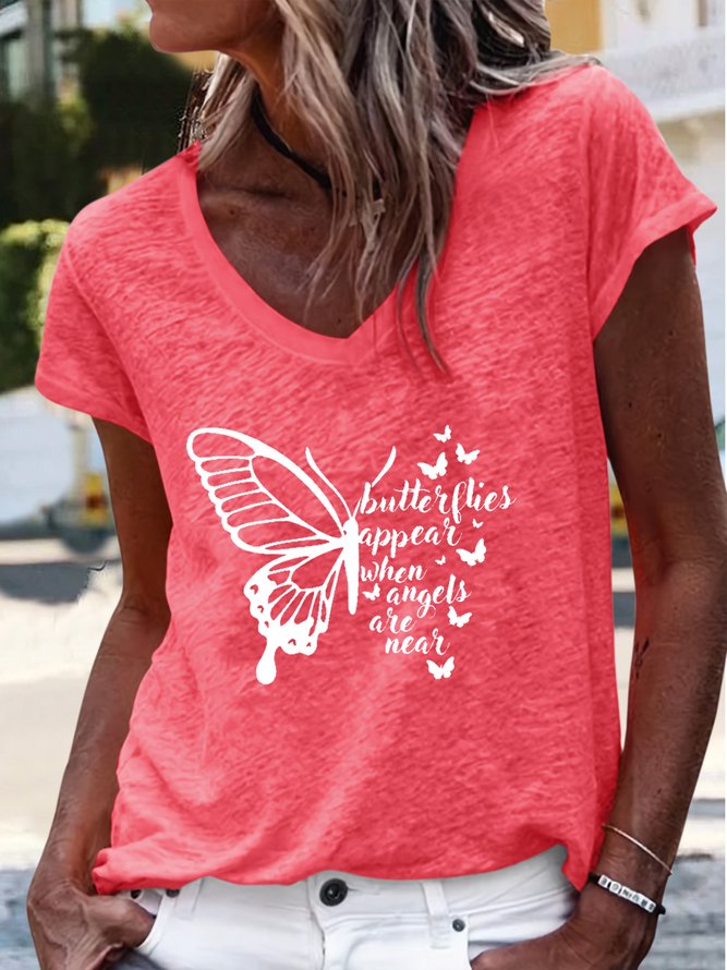 Women's Butterflies Appear V Neck Casual T-Shirt