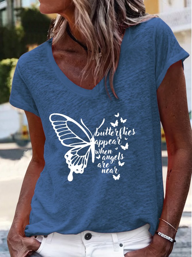 Women's Butterflies Appear V Neck Casual T-Shirt