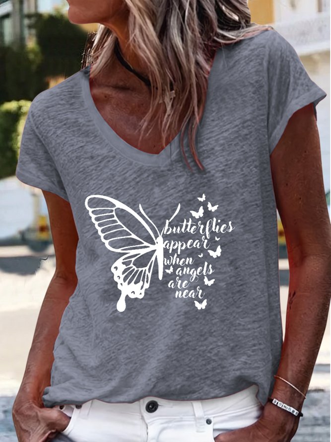 Women's Butterflies Appear V Neck Casual T-Shirt
