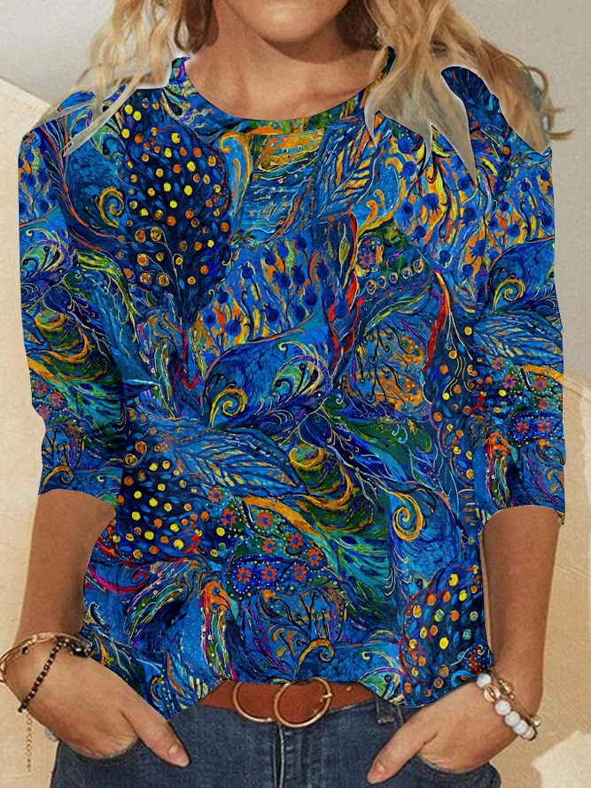 Women's  Peacock Casual Crew Neck Shirt