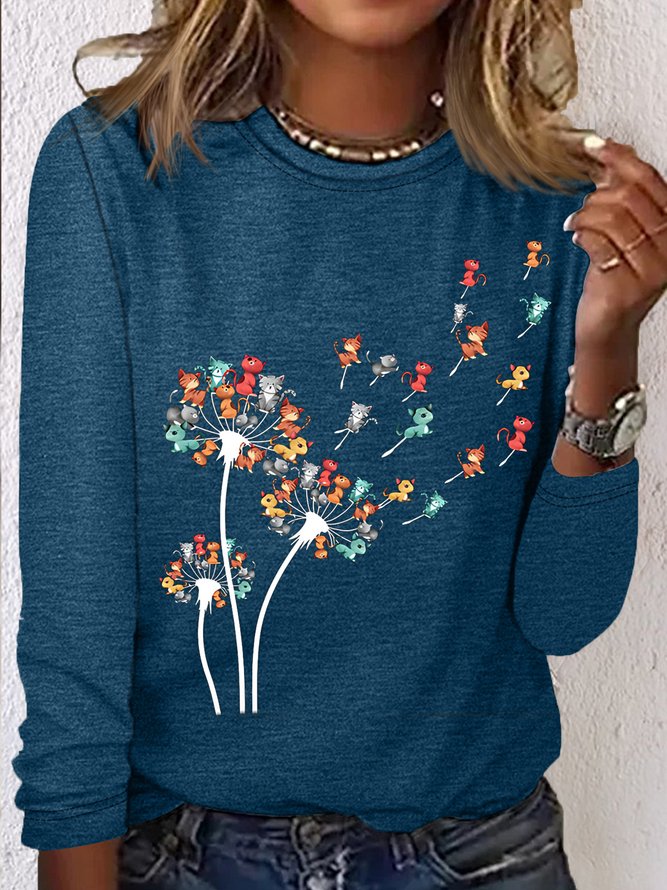 Women's Cat Dandelion Casual Cotton-Blend Shirt