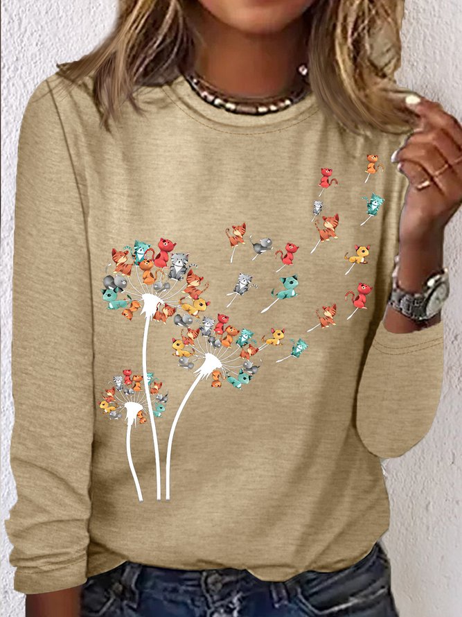 Women's Cat Dandelion Casual Cotton-Blend Shirt
