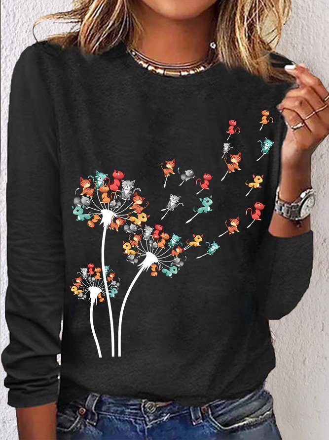 Women's Cat Dandelion Casual Cotton-Blend Shirt