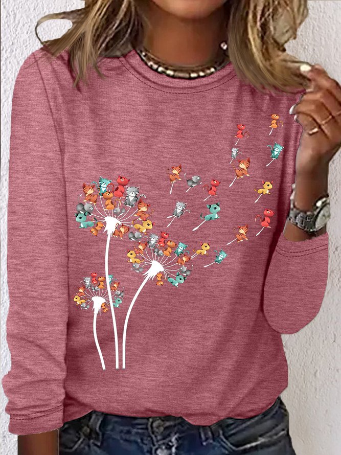 Women's Cat Dandelion Casual Cotton-Blend Shirt