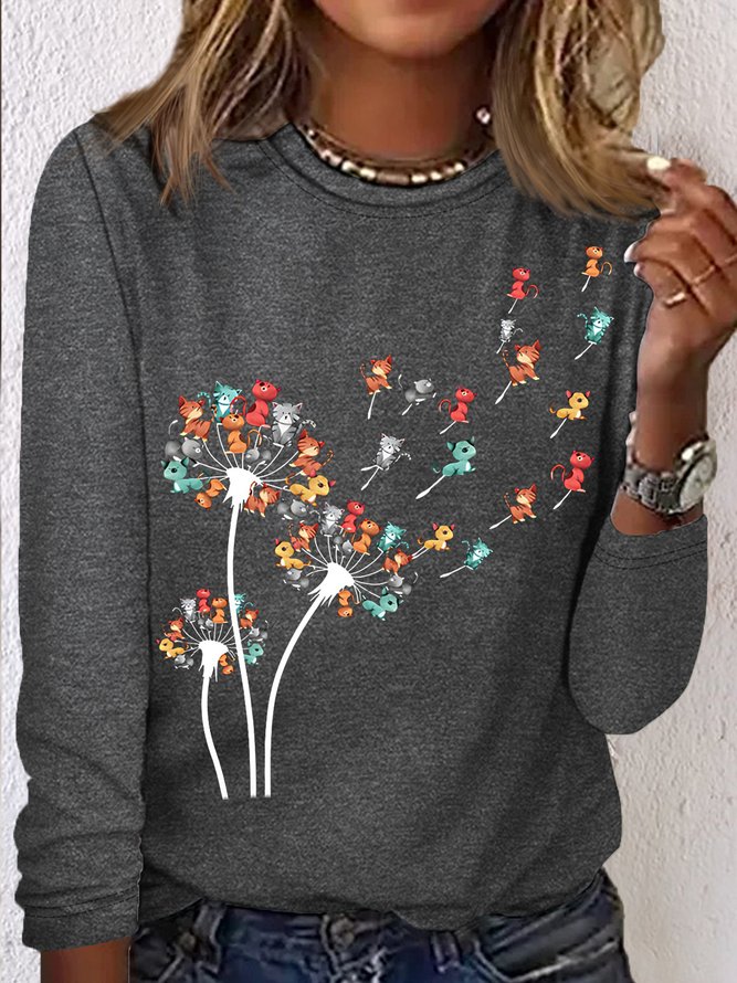 Women's Cat Dandelion Casual Cotton-Blend Shirt