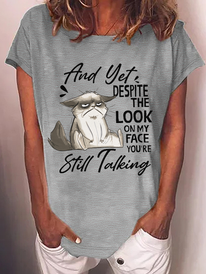 Women's Stil Talking A Cat Crew Neck Casual T-Shirt