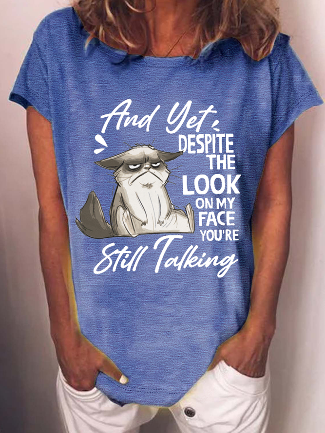 Women's Stil Talking A Cat Crew Neck Casual T-Shirt