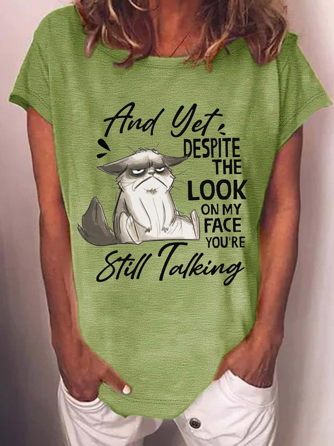 Women's Stil Talking A Cat Crew Neck Casual T-Shirt