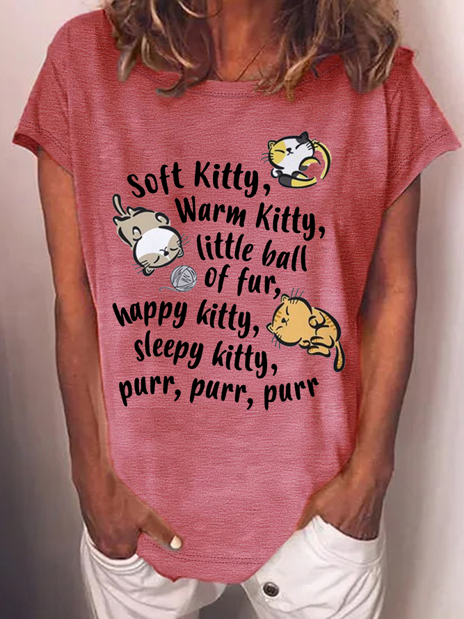 Women's Soft Kitty Warm Kitty Cat Cotton-Blend Crew Neck T-Shirt