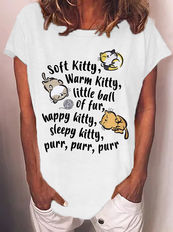 Women's Soft Kitty Warm Kitty Cat Cotton-Blend Crew Neck T-Shirt