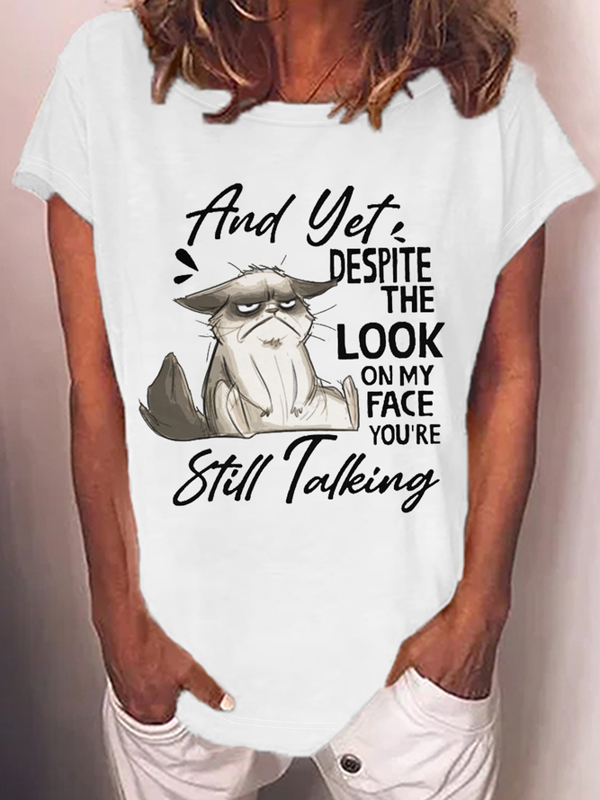 Women's Stil Talking A Cat Crew Neck Casual T-Shirt