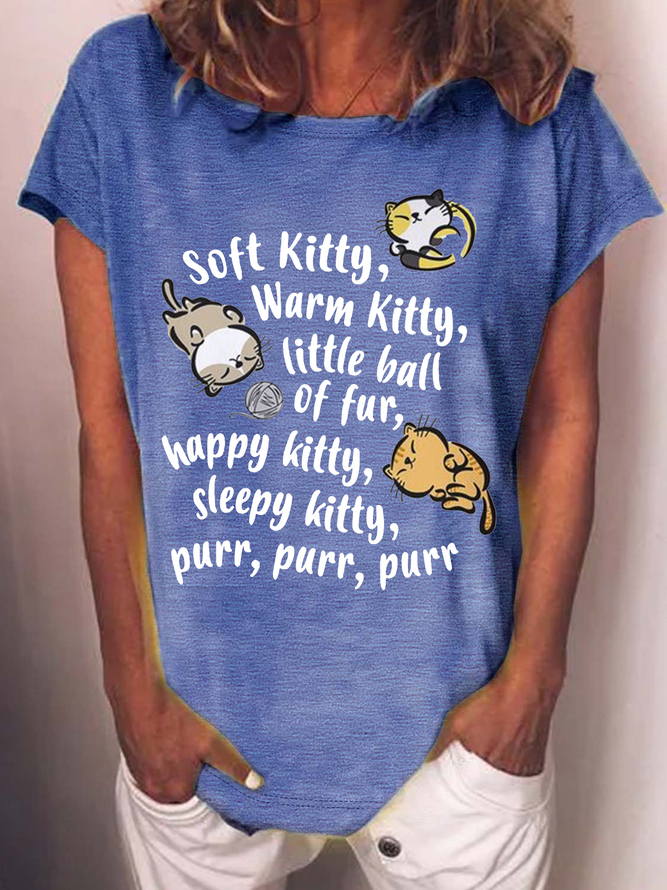 Women's Soft Kitty Warm Kitty Cat Cotton-Blend Crew Neck T-Shirt