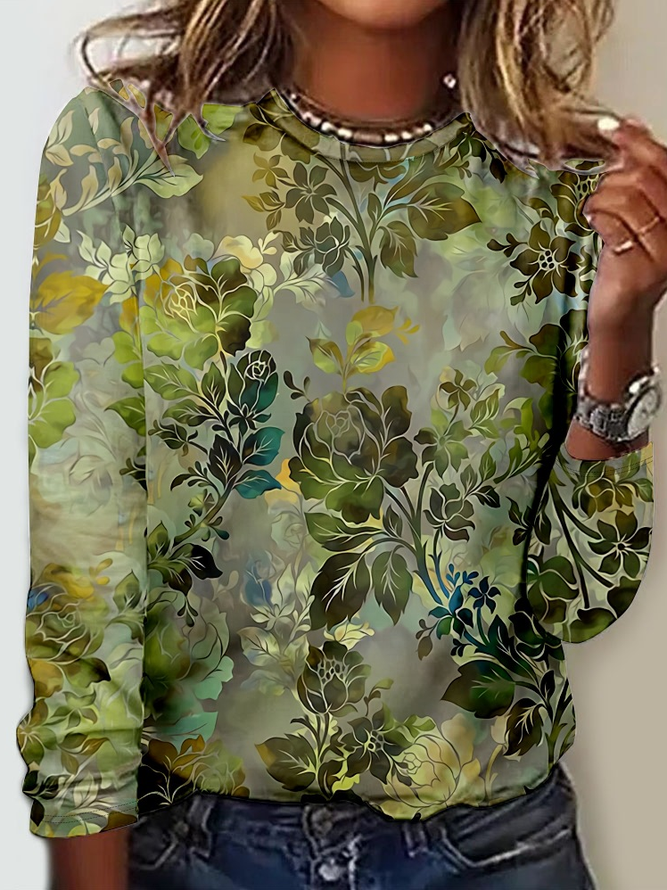 Women's Vintage Flower Print Casual Shirt