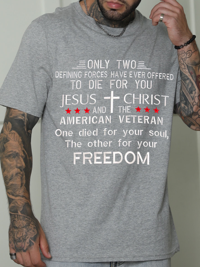 Men's Jesus Christ And American Veteran Casual Cotton T-Shirt