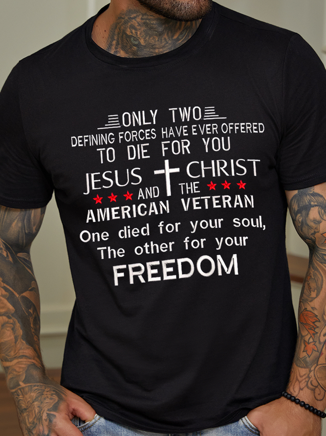 Men's Jesus Christ And American Veteran Casual Cotton T-Shirt