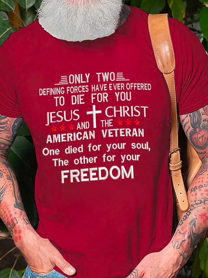 Men's Jesus Christ And American Veteran Casual Cotton T-Shirt