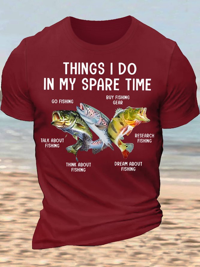 Men’s Cotton Funny Fishing Lover Fishing Things I Do In My Spare Time Casual T-Shirt
