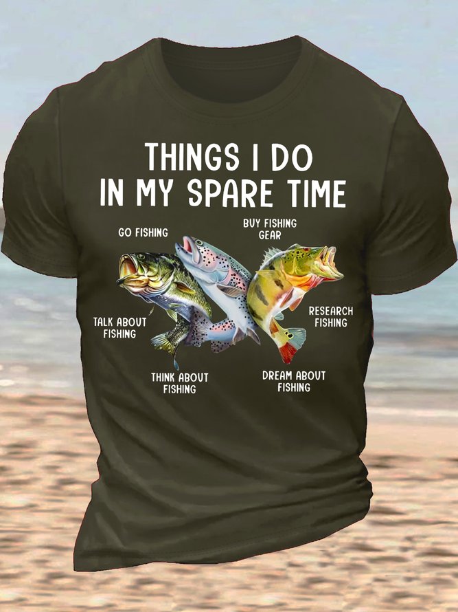Men’s Cotton Funny Fishing Lover Fishing Things I Do In My Spare Time Casual T-Shirt