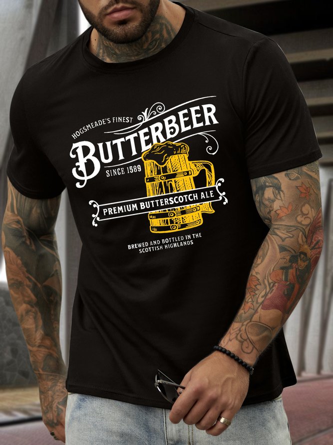 Men’s Butterbeer Text Letters Casual T-Shirt