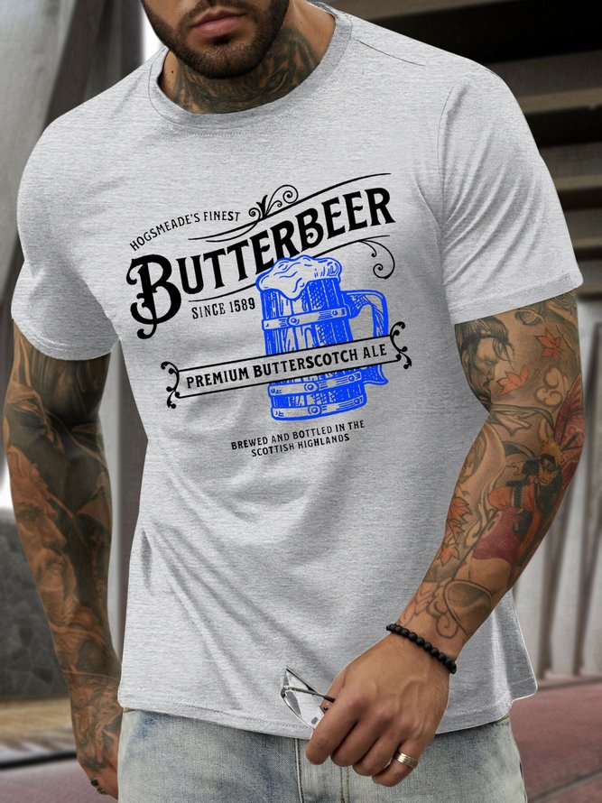 Men’s Butterbeer Text Letters Casual T-Shirt