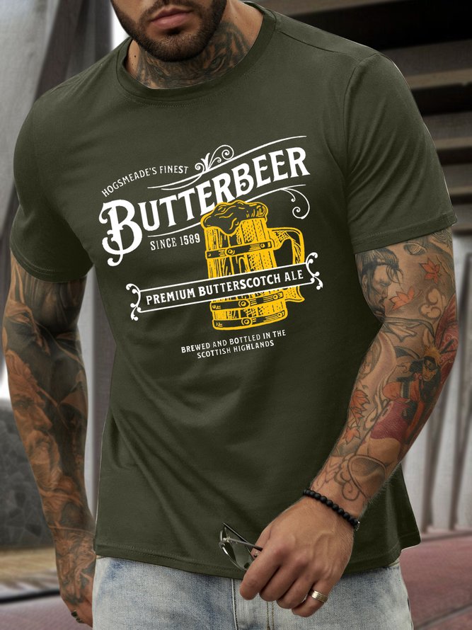 Men’s Butterbeer Text Letters Casual T-Shirt