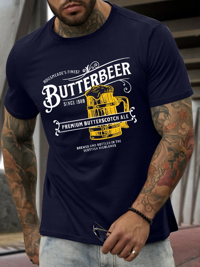 Men’s Butterbeer Text Letters Casual T-Shirt