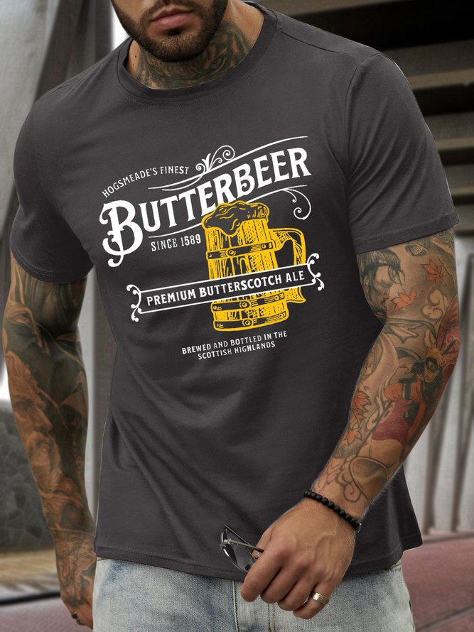 Men’s Butterbeer Text Letters Casual T-Shirt
