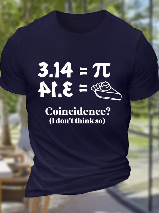 Men's Cute Pi Day Crew Neck Cotton Casual T-Shirt