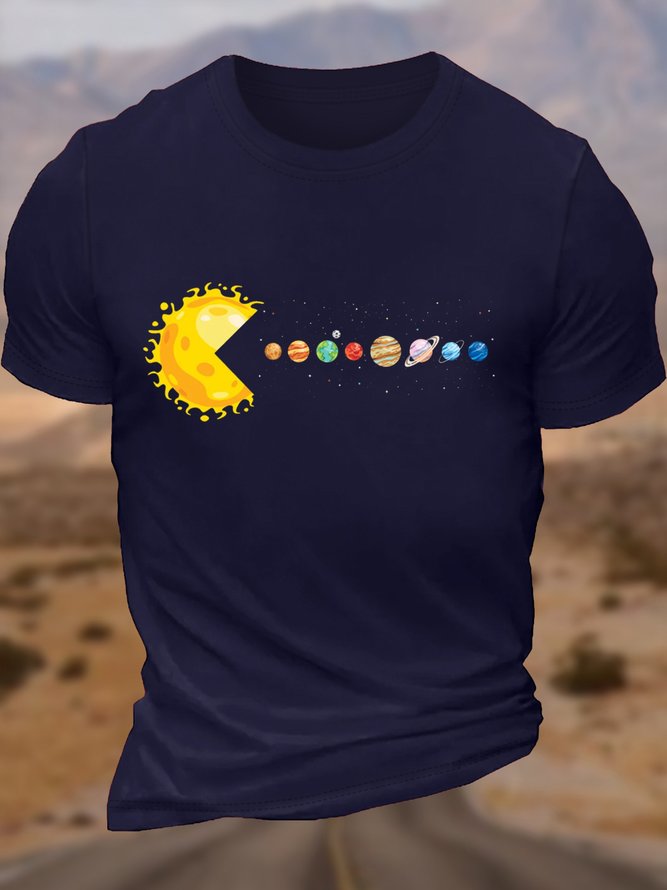 Men's Cotton Solar System Funny Planet Crew Neck T-Shirt