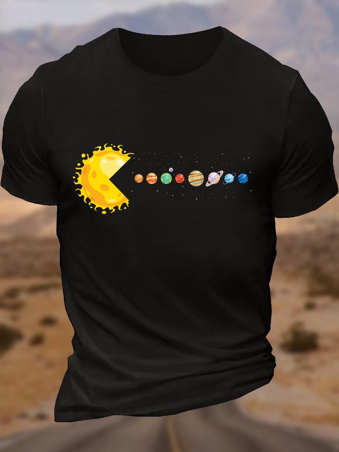 Men's Cotton Solar System Funny Planet Crew Neck T-Shirt