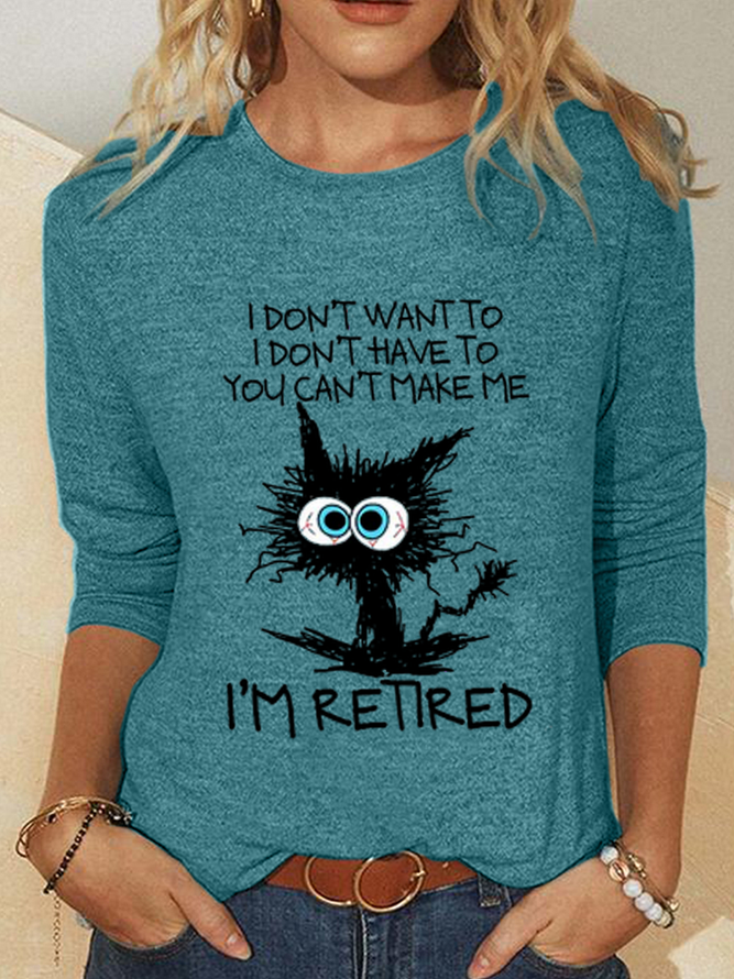 Women's Funny Grumpy Cat Retired Casual Cotton-Blend Shirt