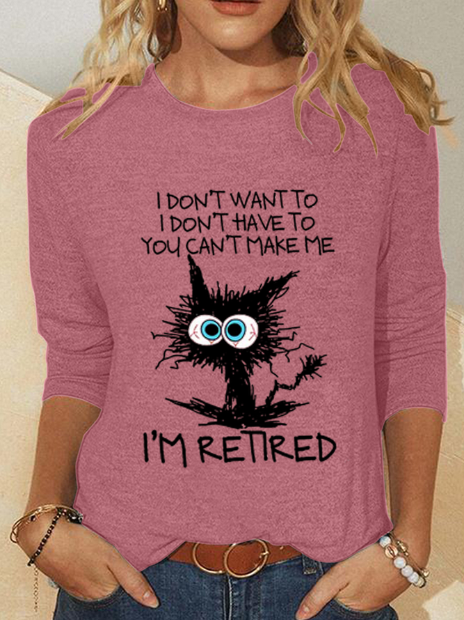 Women's Funny Grumpy Cat Retired Casual Cotton-Blend Shirt