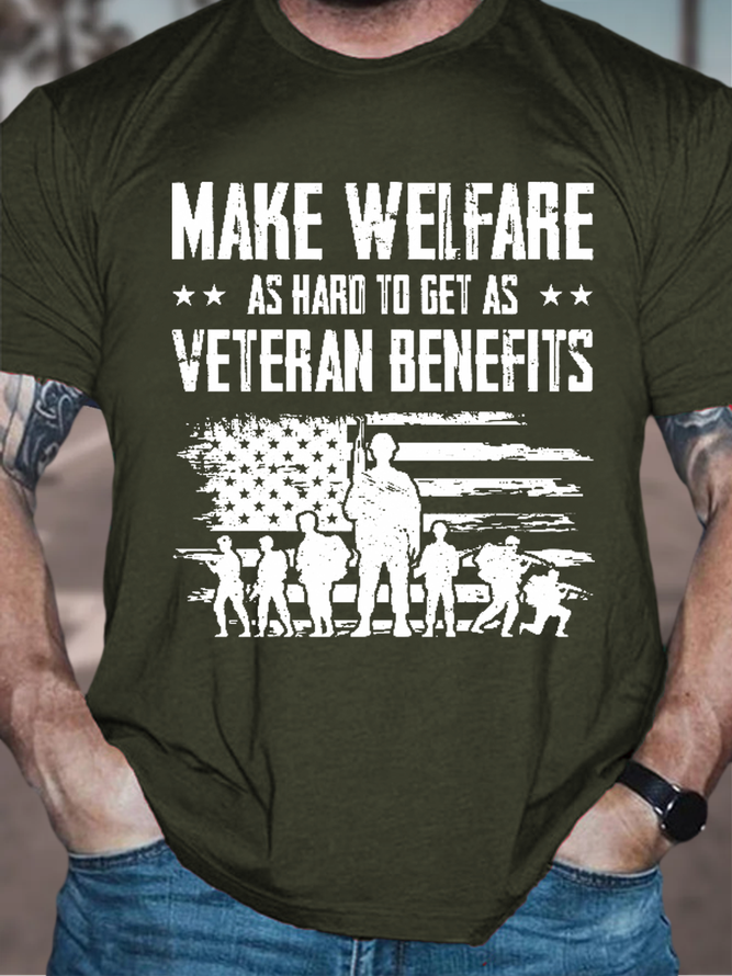 Mens‘s Make Welfare As Hard To Get As Veteran Benefits Loose Cotton Casual Crew Neck T-Shirt