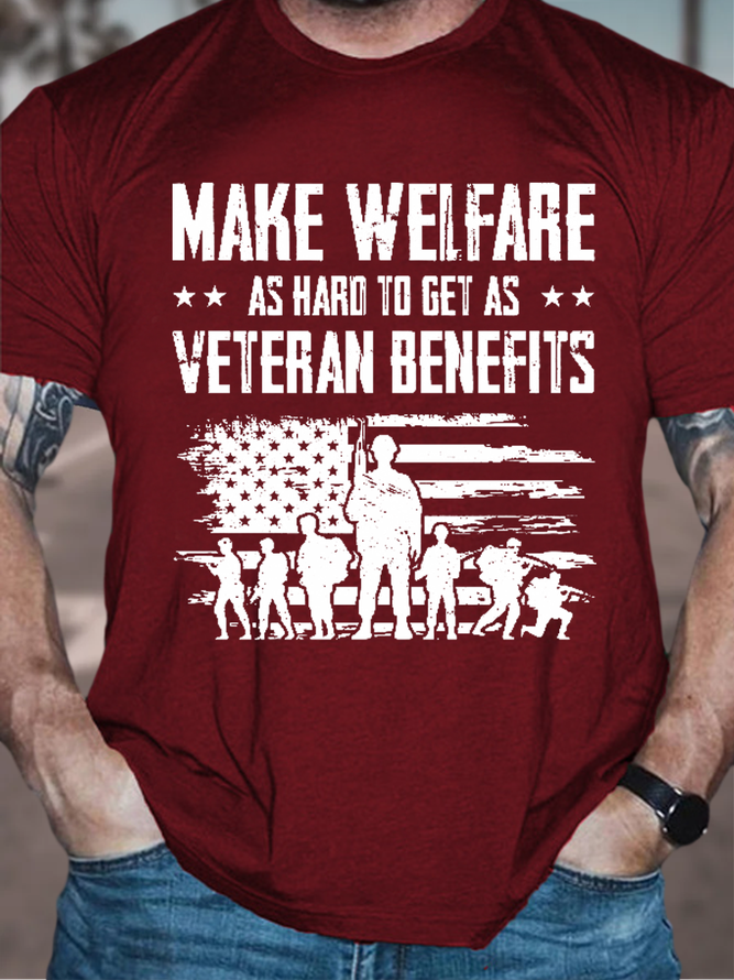 Mens‘s Make Welfare As Hard To Get As Veteran Benefits Loose Cotton Casual Crew Neck T-Shirt