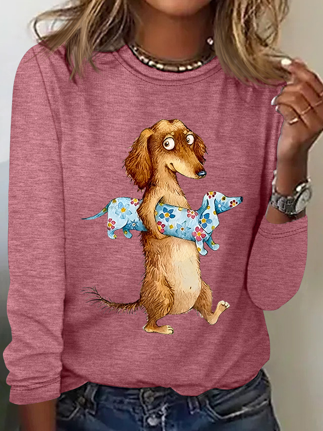 Funny Dog Cotton-Blend Casual Long Sleeve Shirt