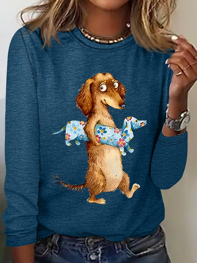 Funny Dog Cotton-Blend Casual Long Sleeve Shirt