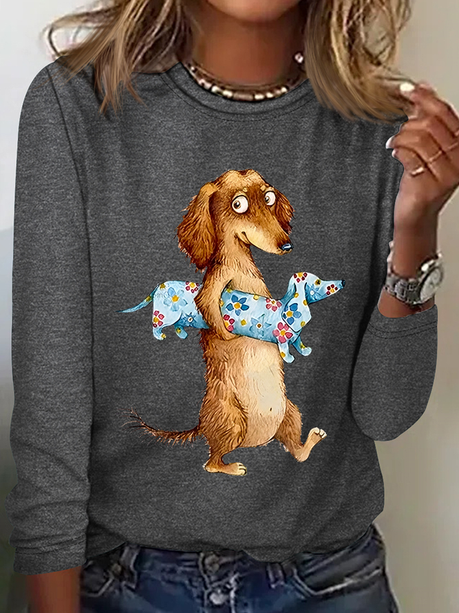 Funny Dog Cotton-Blend Casual Long Sleeve Shirt