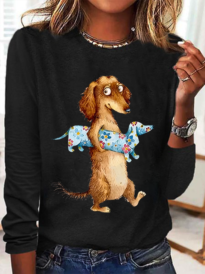 Funny Dog Cotton-Blend Casual Long Sleeve Shirt